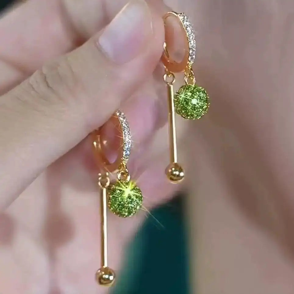 Green Crystal Ball Hoop Earrings