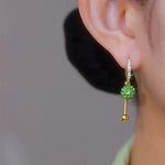 Green Crystal Ball Hoop Earrings