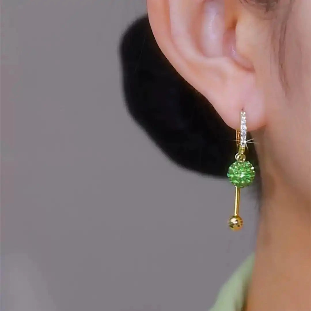 Green Crystal Ball Hoop Earrings
