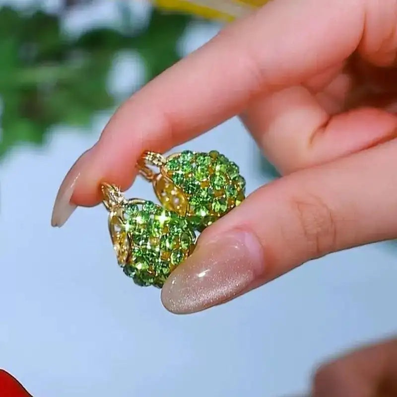 Green Crystal Basket Hoop Earrings