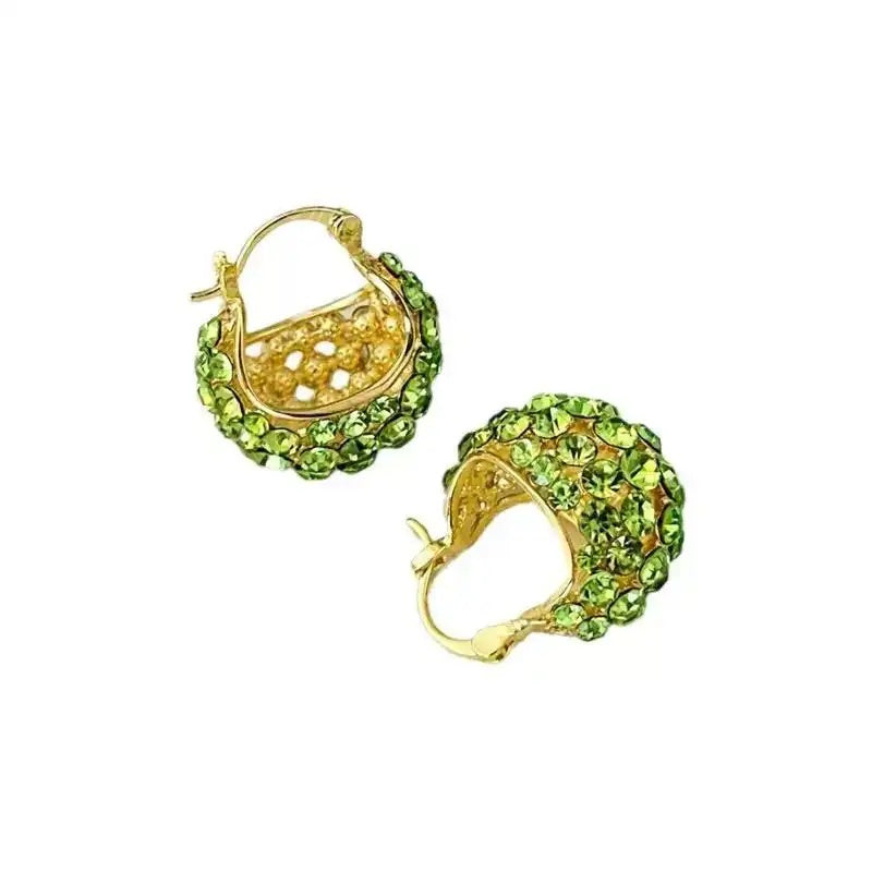 Green Crystal Basket Hoop Earrings