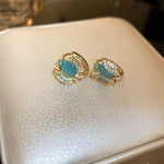 Green Crystal Cat Eye Tulip Earrings