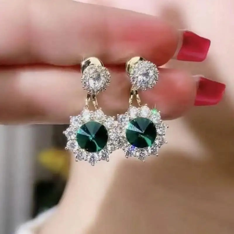 Green Crystal Double-Sided Stud Earrings