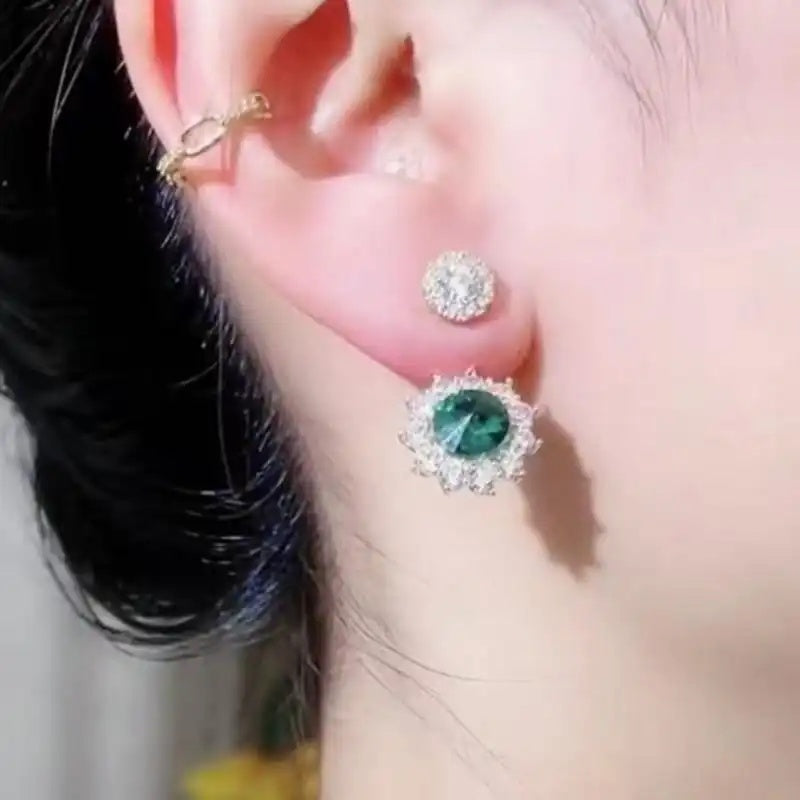Green Crystal Double-Sided Stud Earrings
