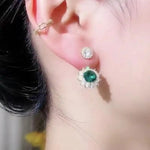 Green Crystal Double-Sided Stud Earrings
