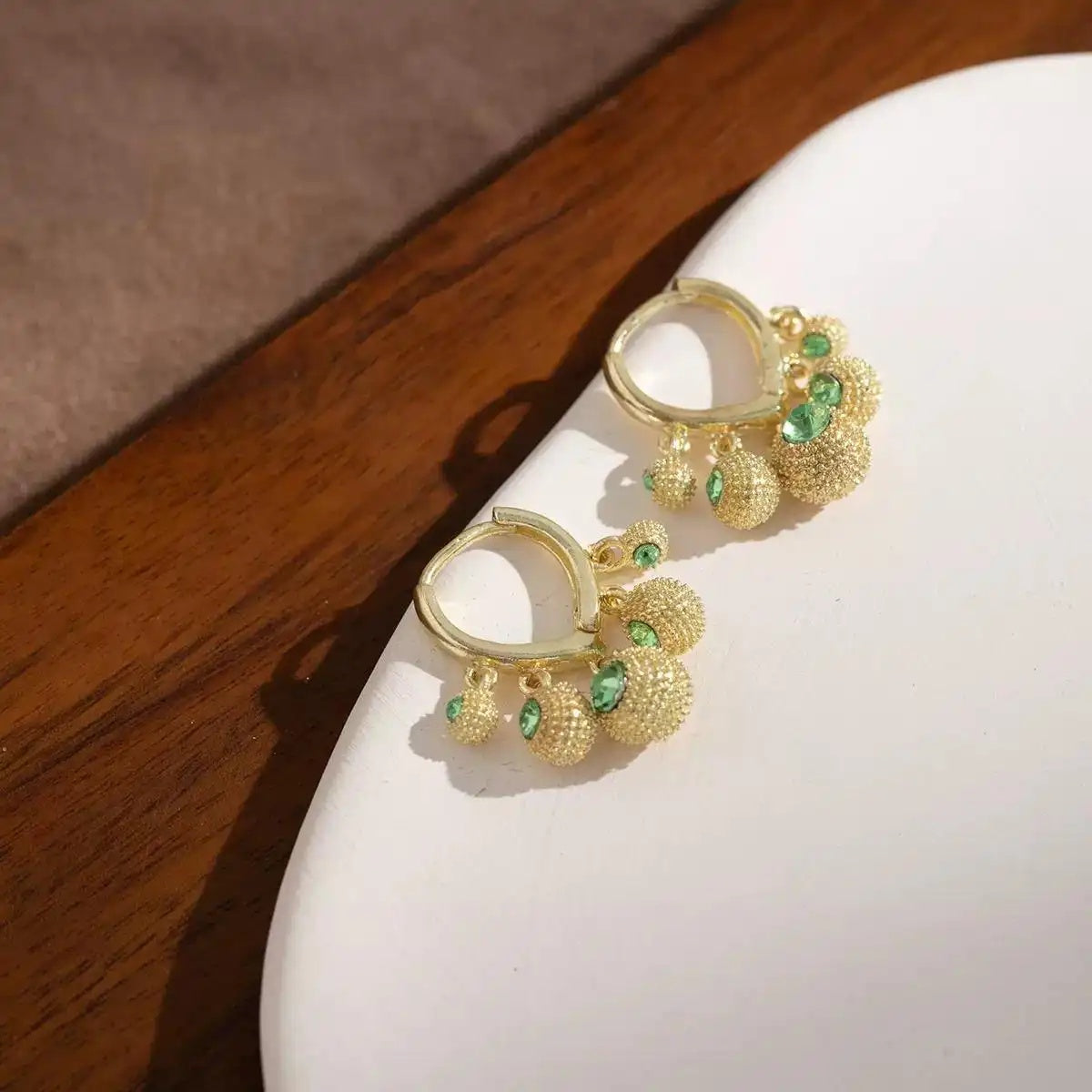 Green Crystal Durian Ball Hoop Earrings