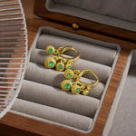Green Crystal Durian Ball Hoop Earrings