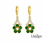 Green Crystal Flower Earrings
