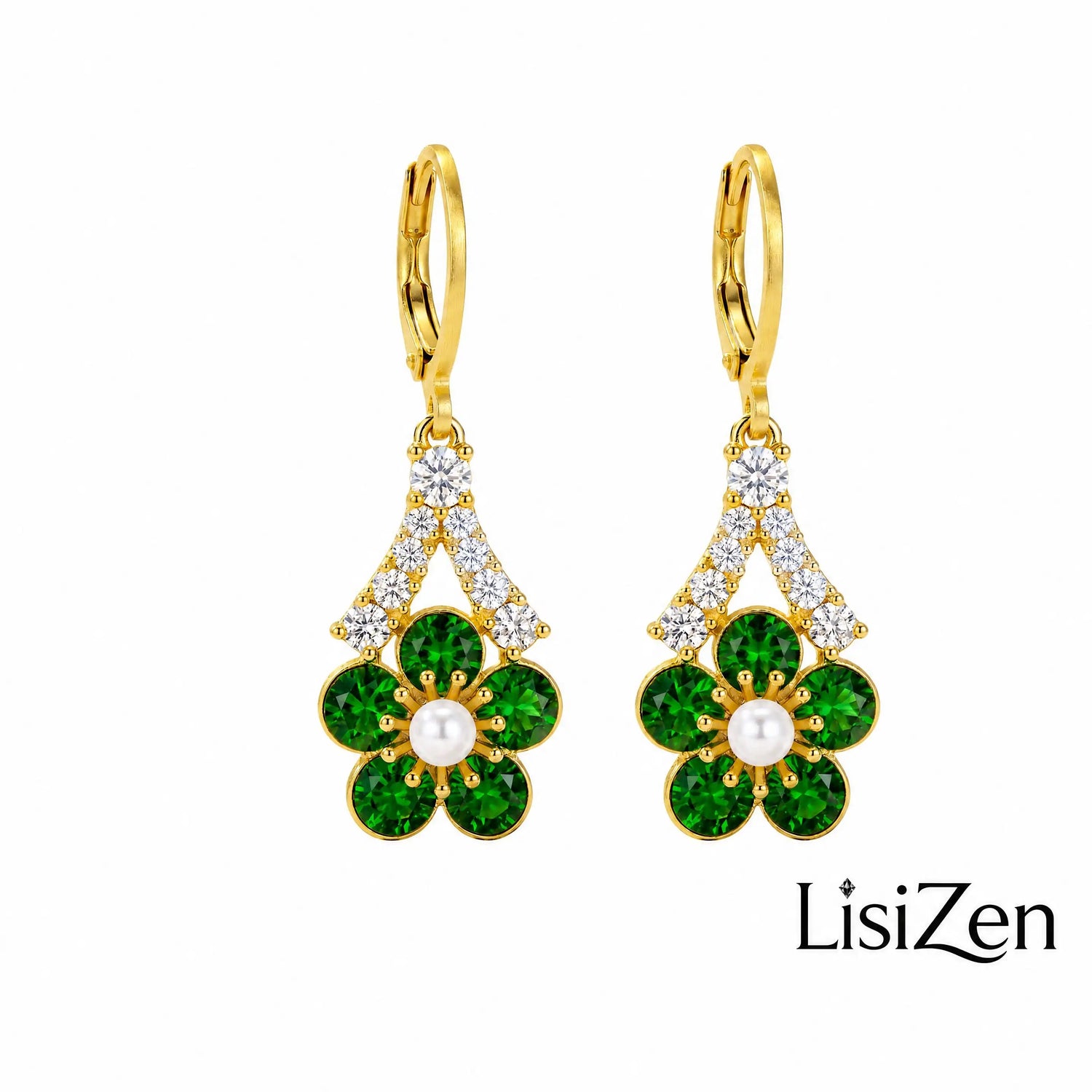 Green Crystal Flower Earrings