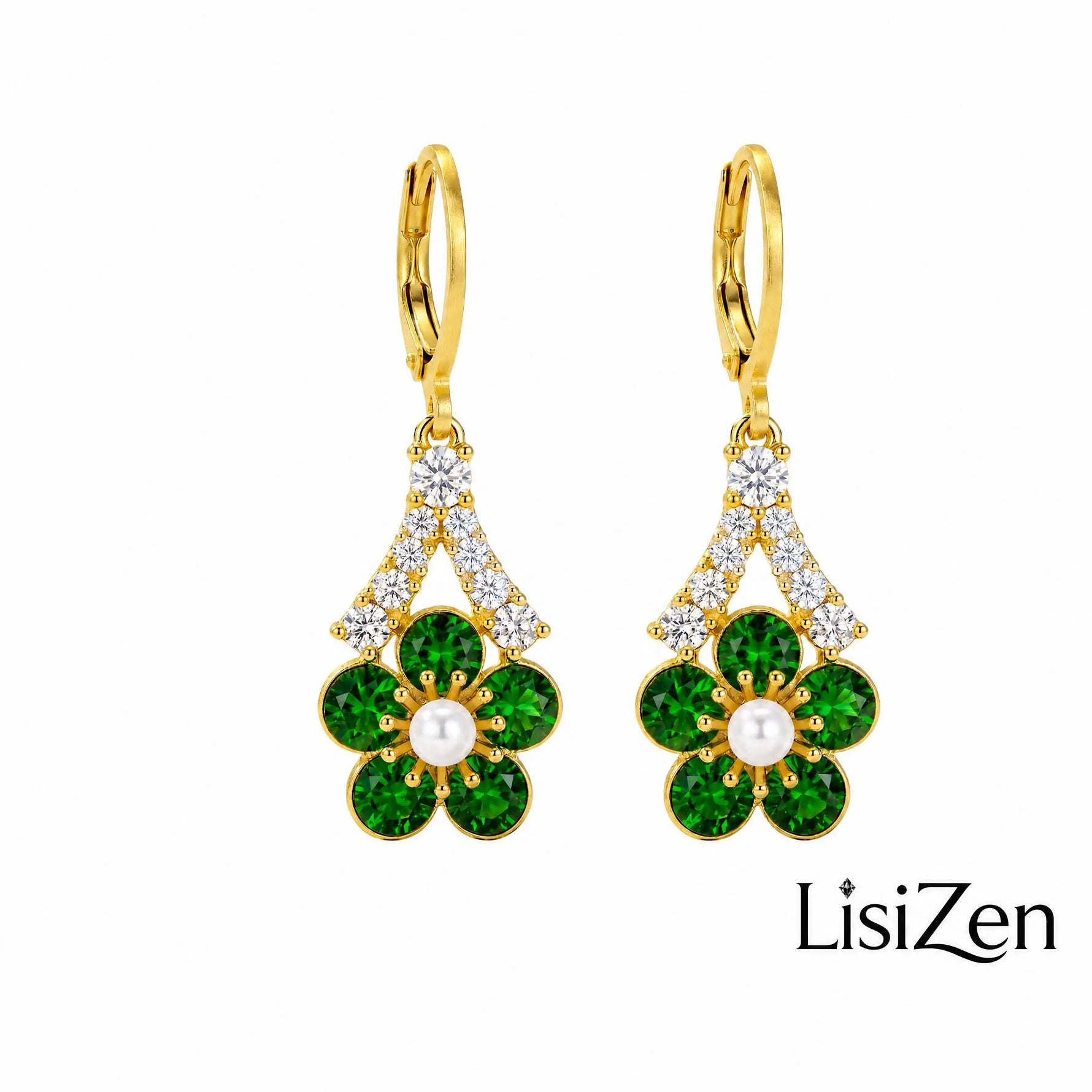 Green Crystal Flower Earrings
