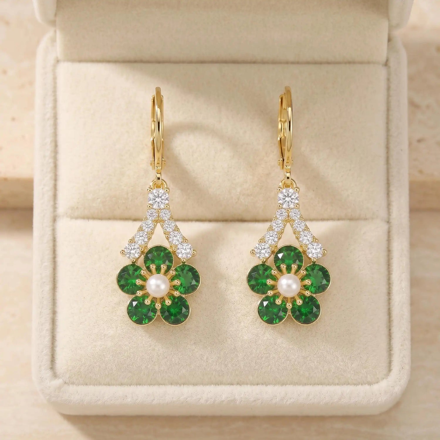 Green Crystal Flower Earrings