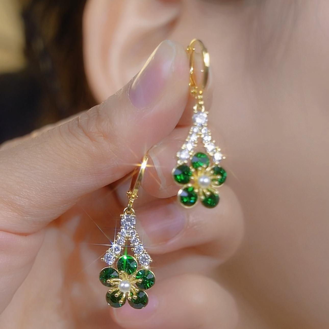Green Crystal Flower Earrings