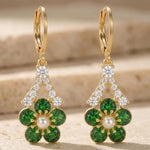 Green Crystal Flower Earrings