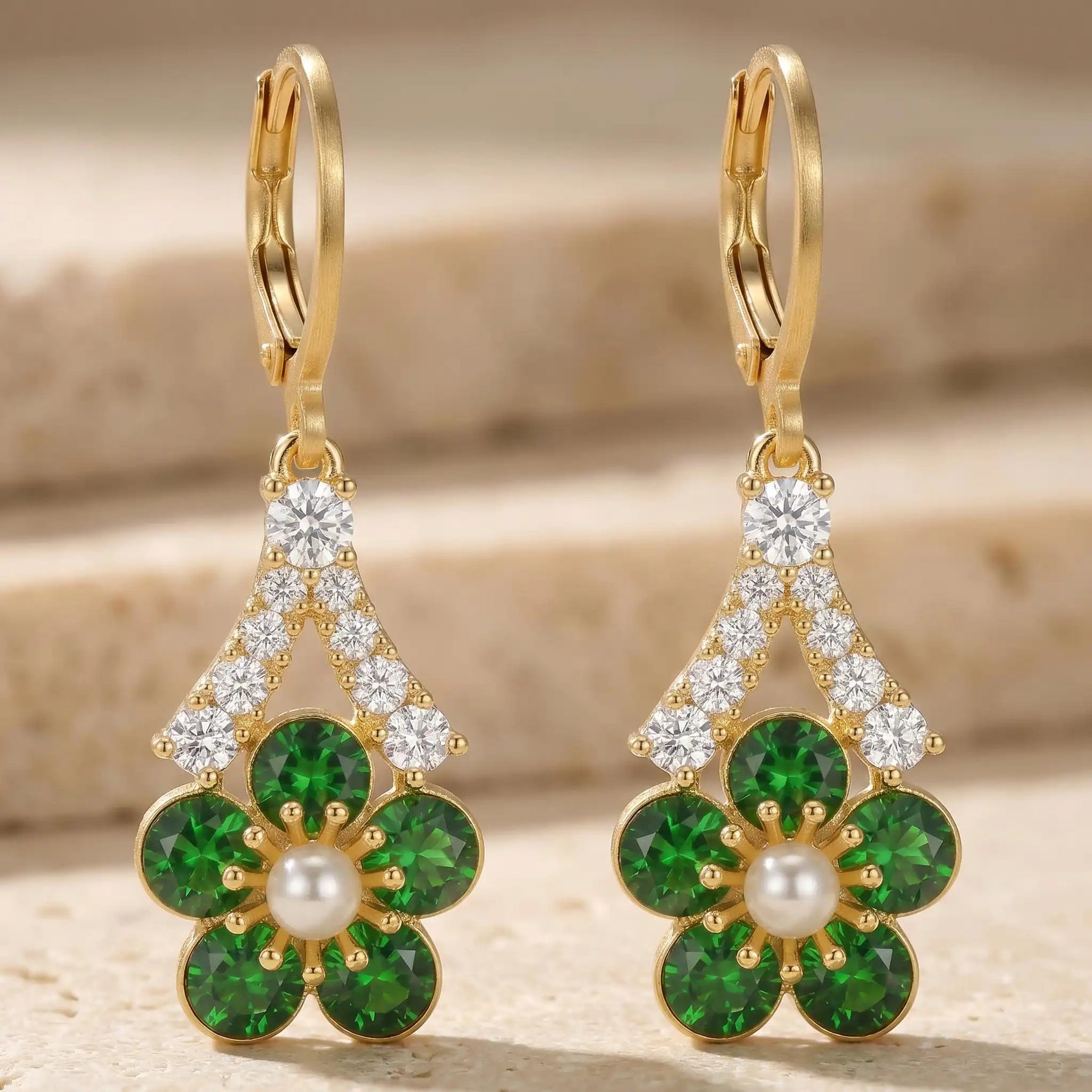 Green Crystal Flower Earrings
