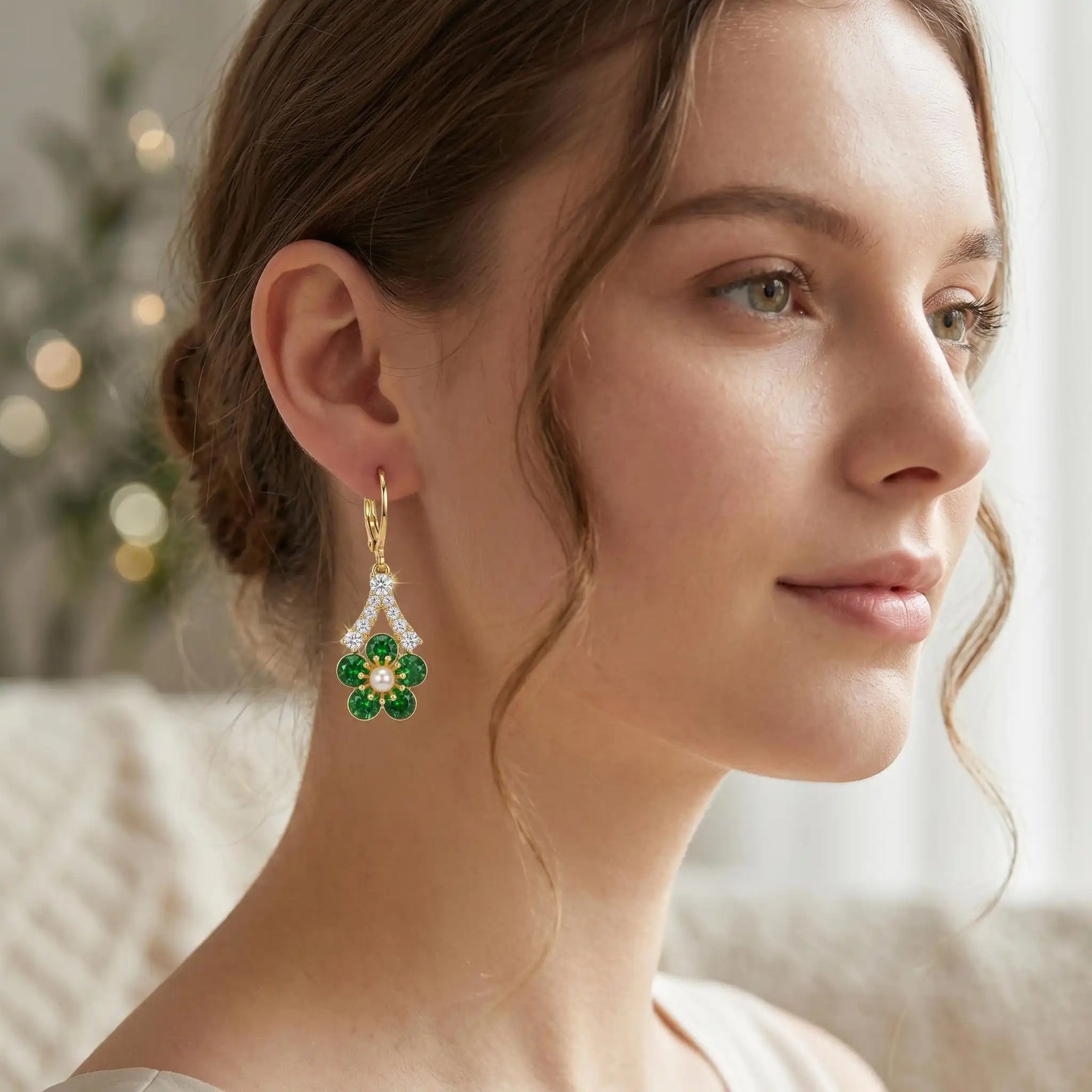 Green Crystal Flower Earrings