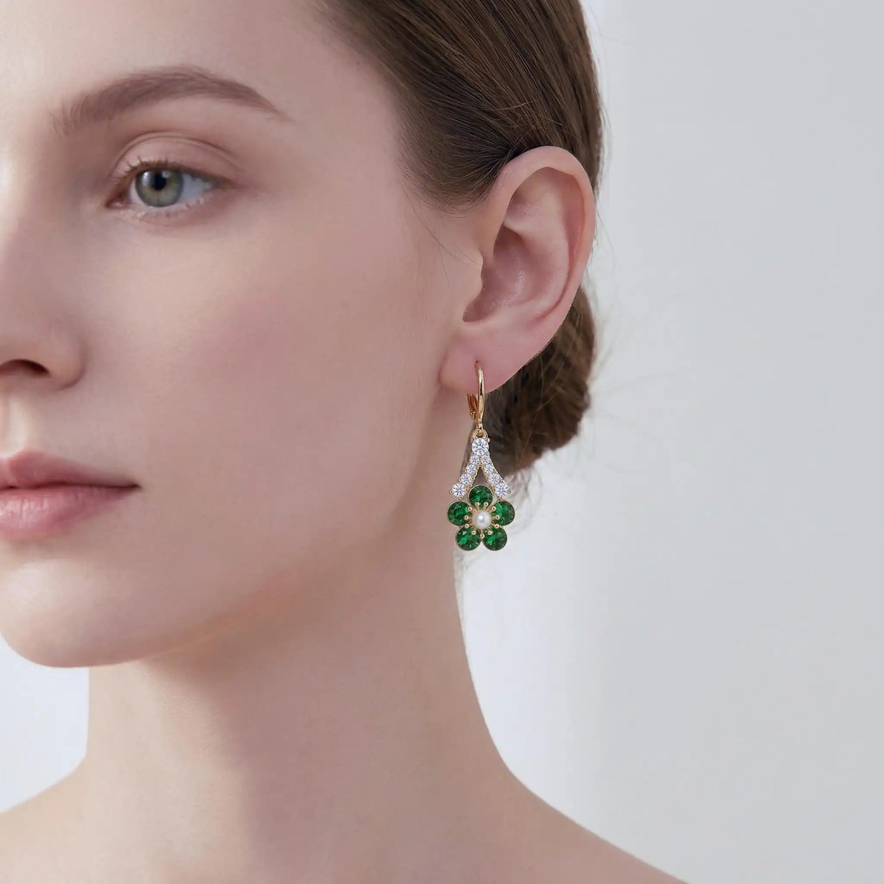Green Crystal Flower Earrings