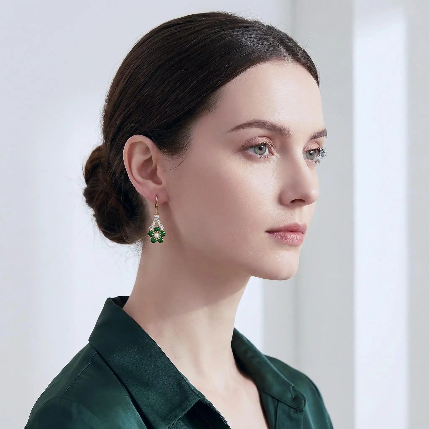 Green Crystal Flower Earrings