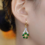 Green Crystal Flower Earrings