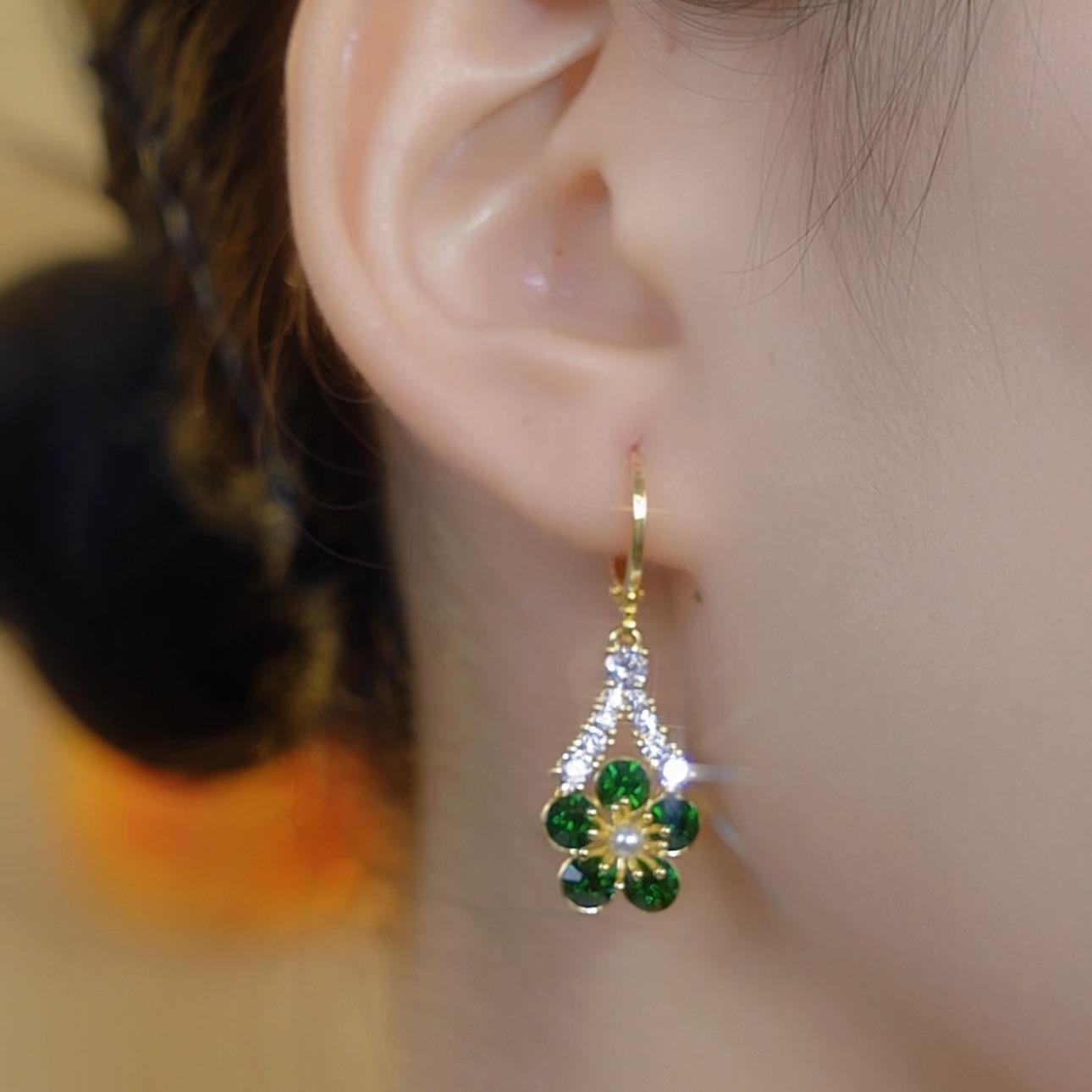Green Crystal Flower Earrings
