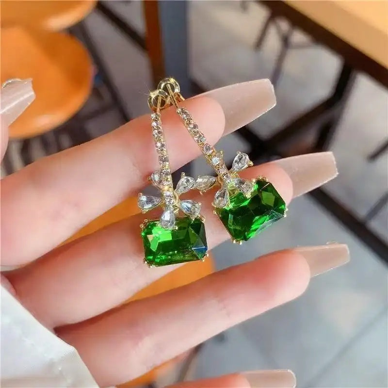 Green Crystal Flower Hoop Earrings