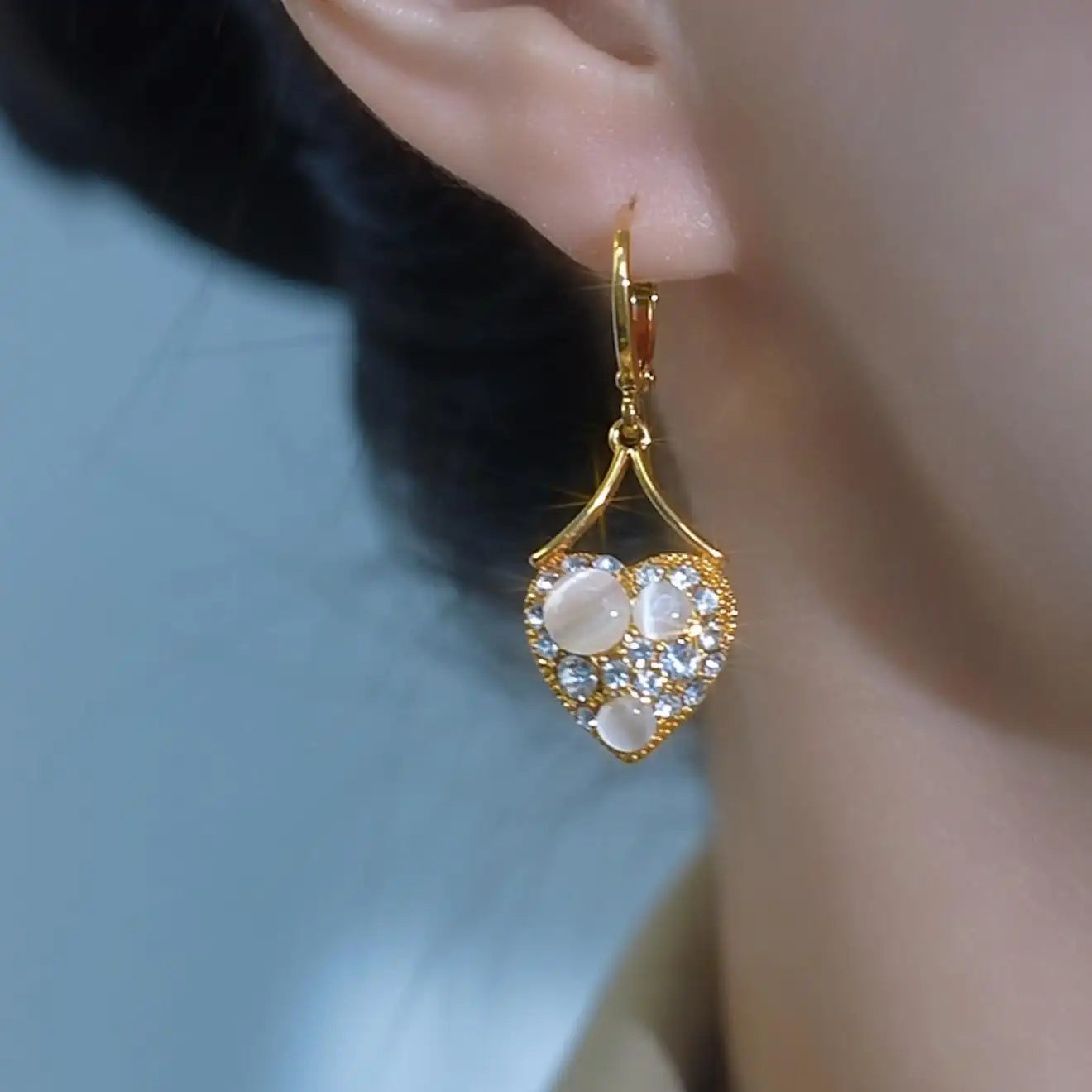 Green Crystal Heart Drop Earrings