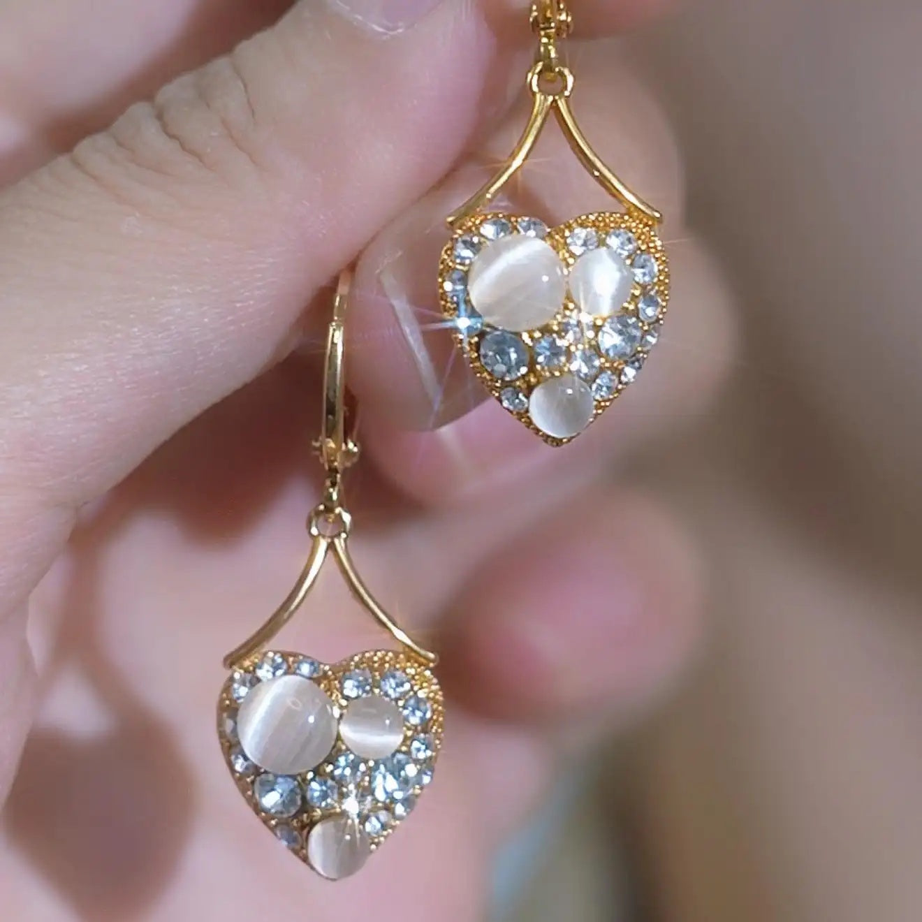 Green Crystal Heart Drop Earrings