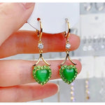 Green Crystal Heart Hoop Earrings