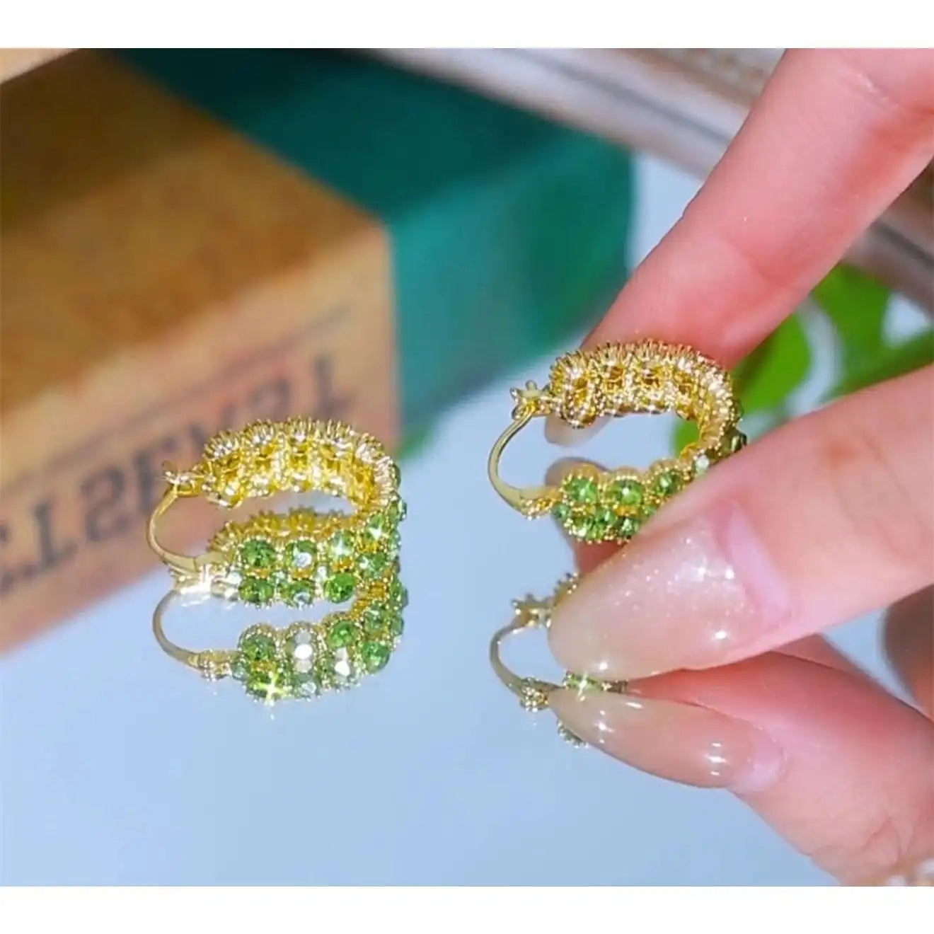 Green -Crystal Hoop Earrings