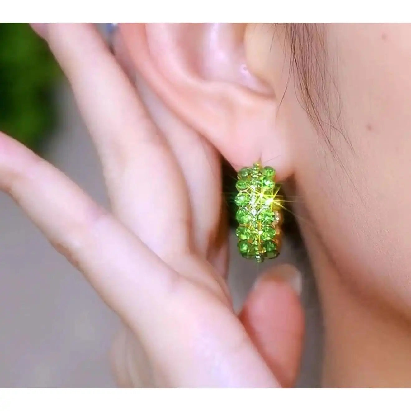 Green -Crystal Hoop Earrings