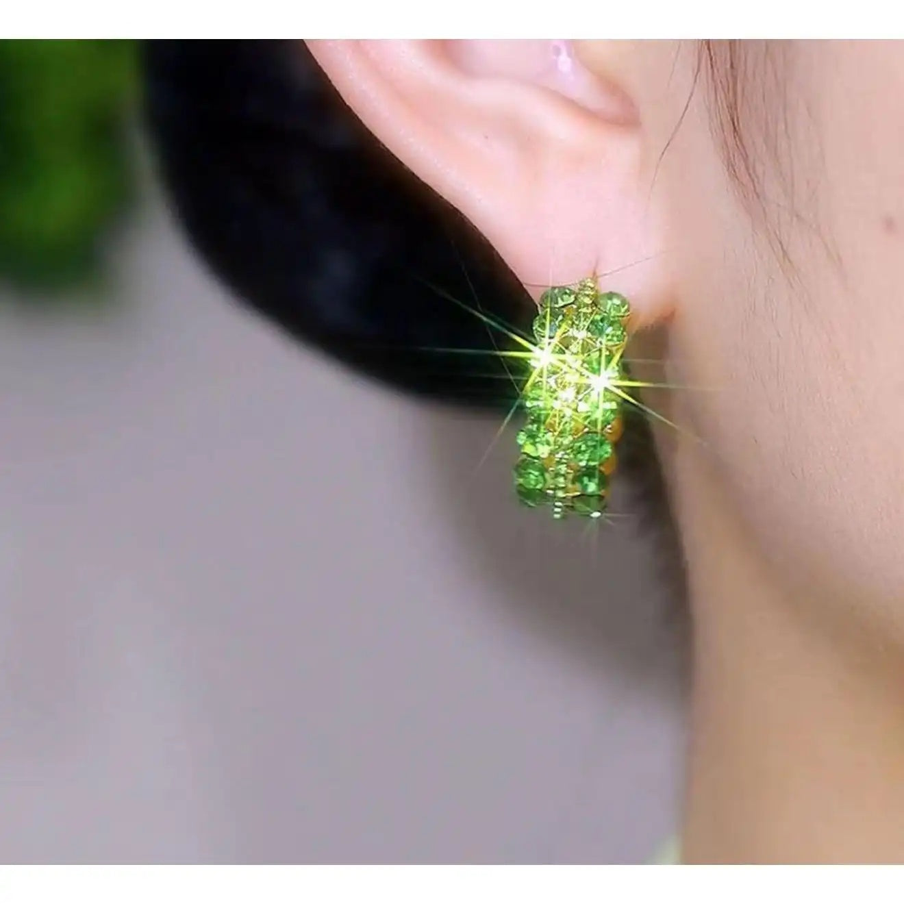 Green -Crystal Hoop Earrings