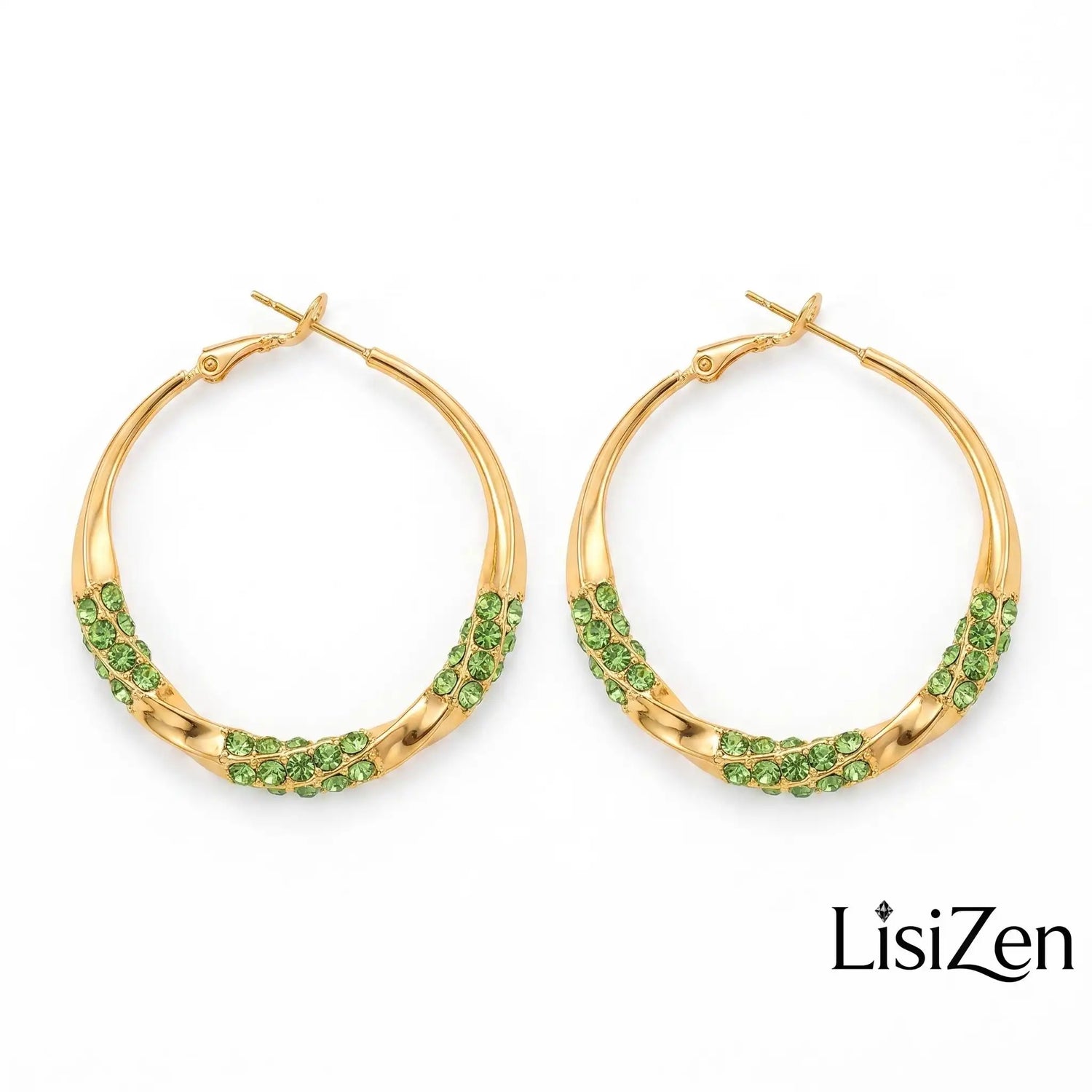 Green Crystal Large Hoop Earrings