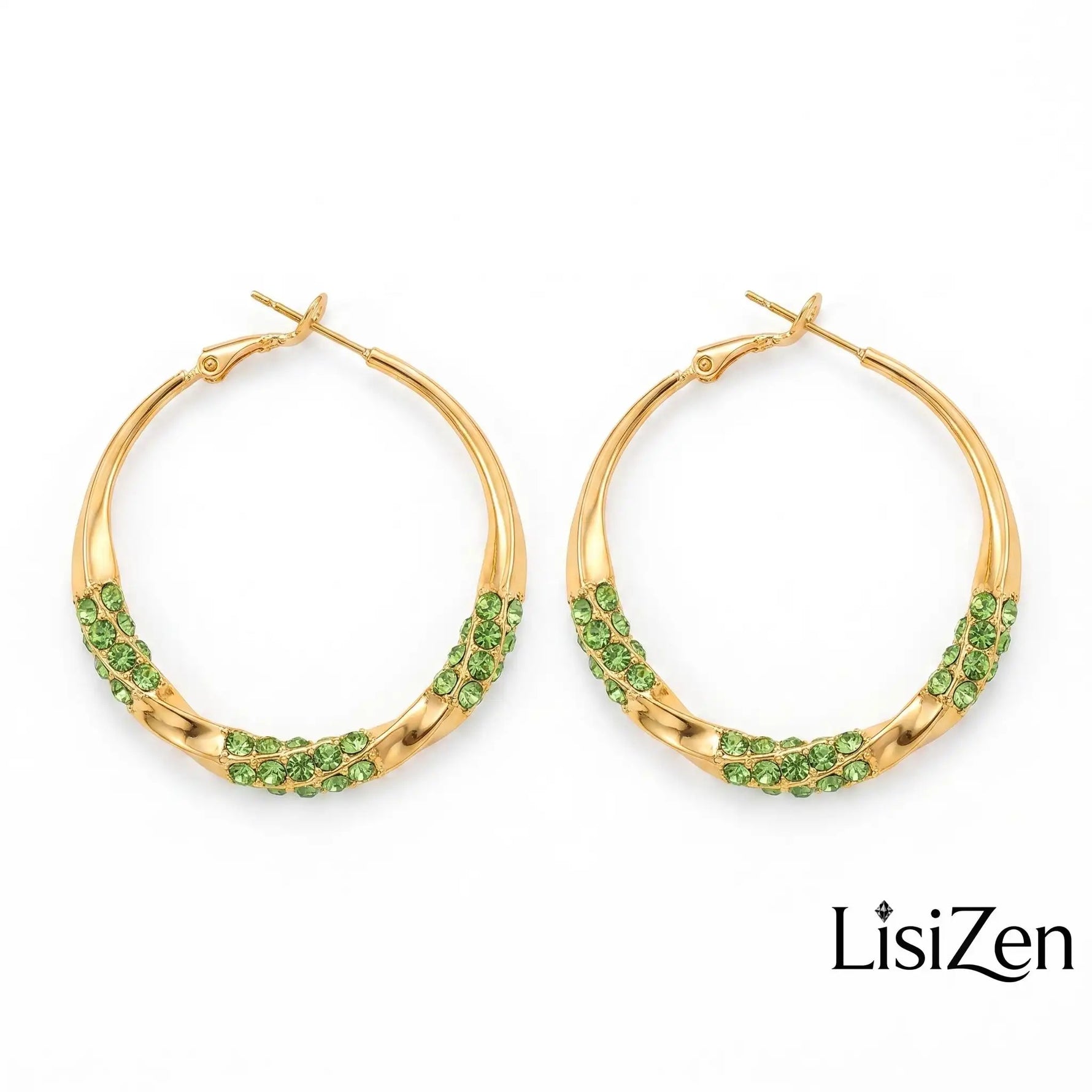Green Crystal Large Hoop Earrings