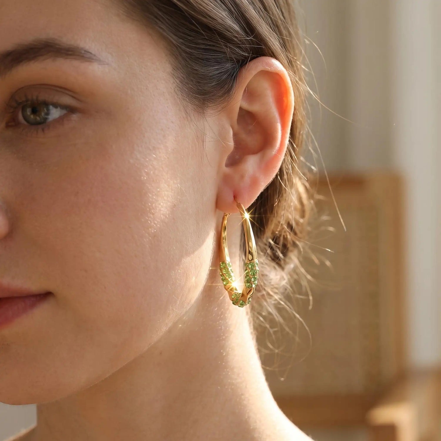 Green Crystal Large Hoop Earrings
