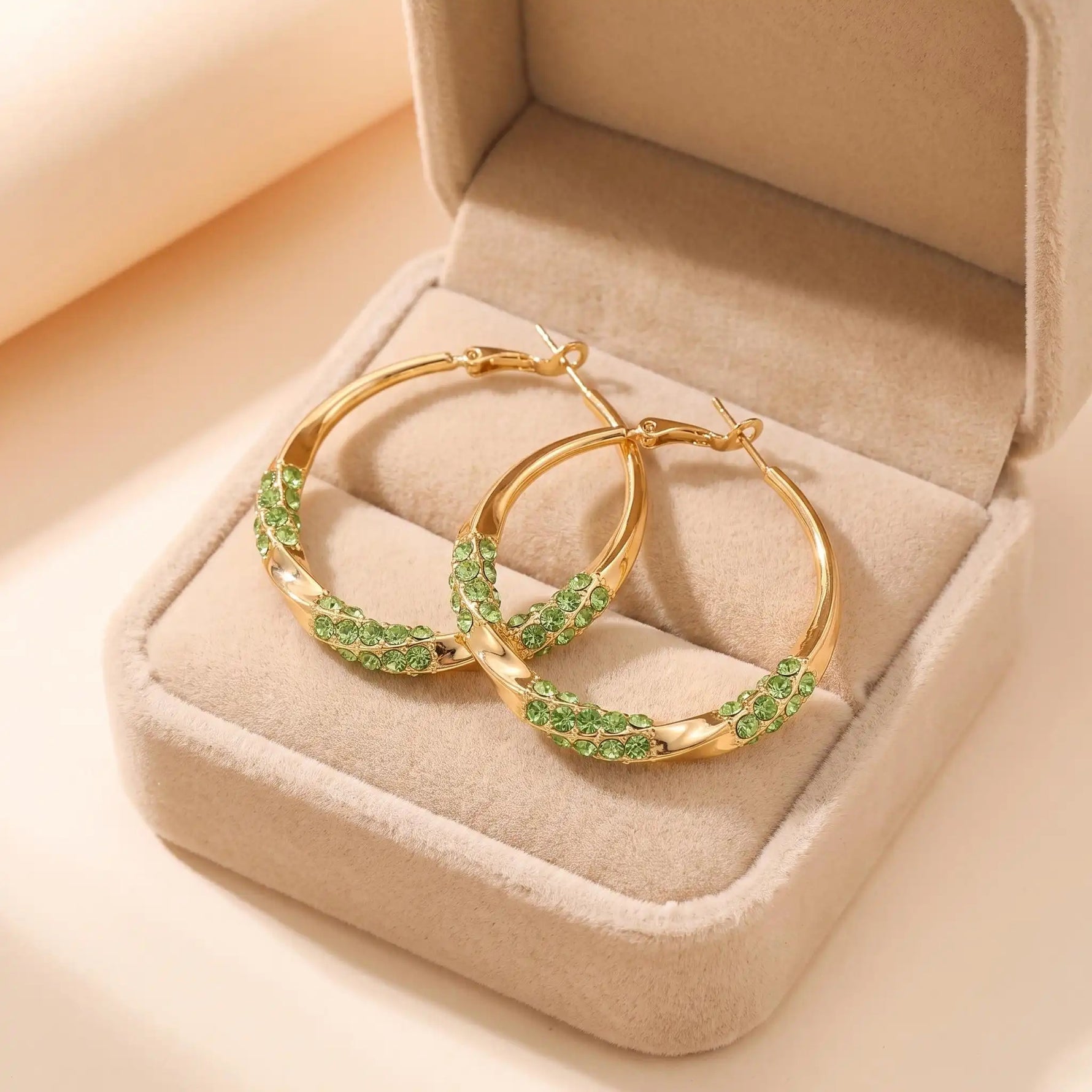 Green Crystal Large Hoop Earrings