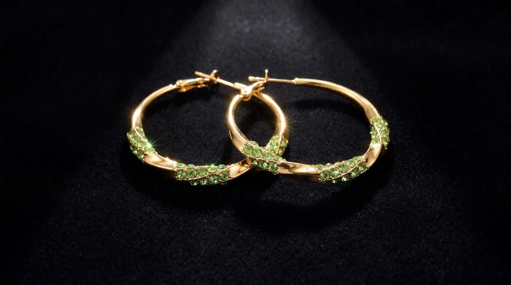 Green Crystal Large Hoop Earrings