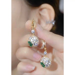 Green Crystal Pomegranate Lotus Earrings