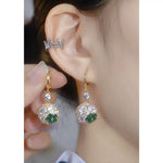 Green Crystal Pomegranate Lotus Earrings
