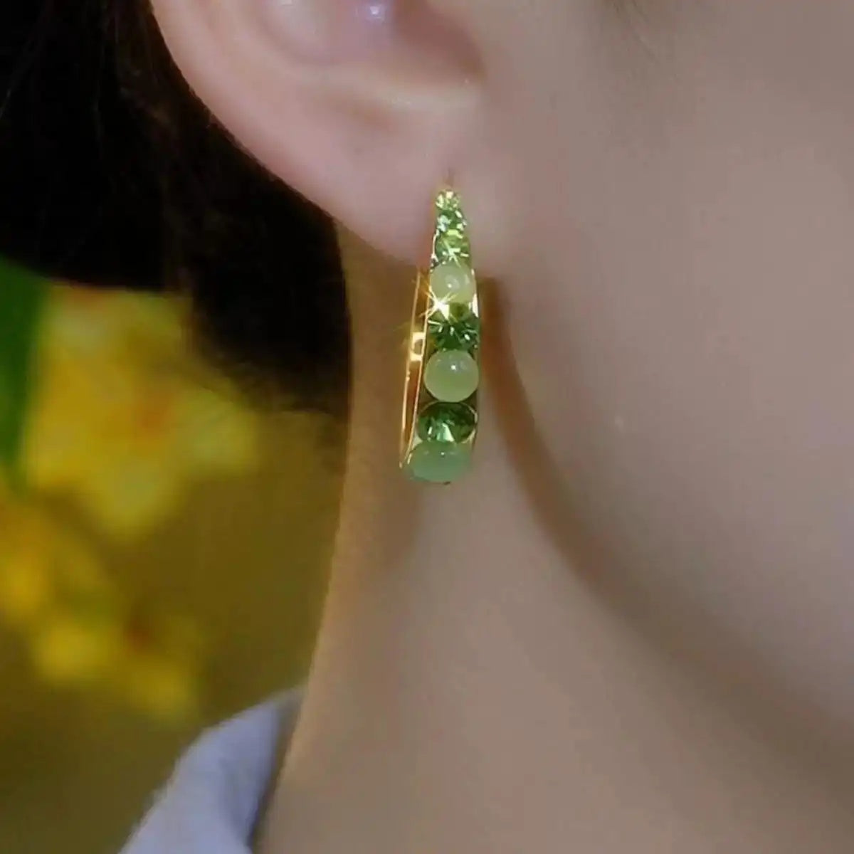 Green Crystal Round Hoop Earrings
