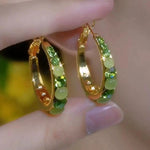 Green Crystal Round Hoop Earrings