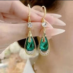 Green Crystal Teardrop Drop Earrings