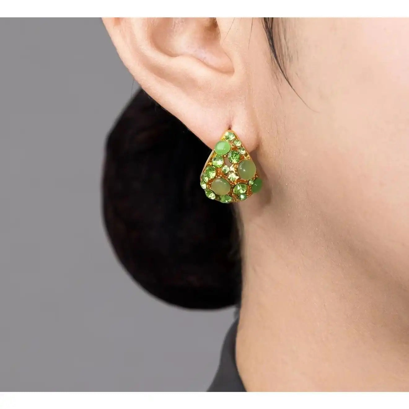 Green Crystal Teardrop Stud Earrings