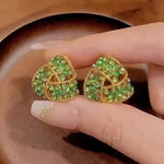 Green Crystal Triangle Hoop Earrings