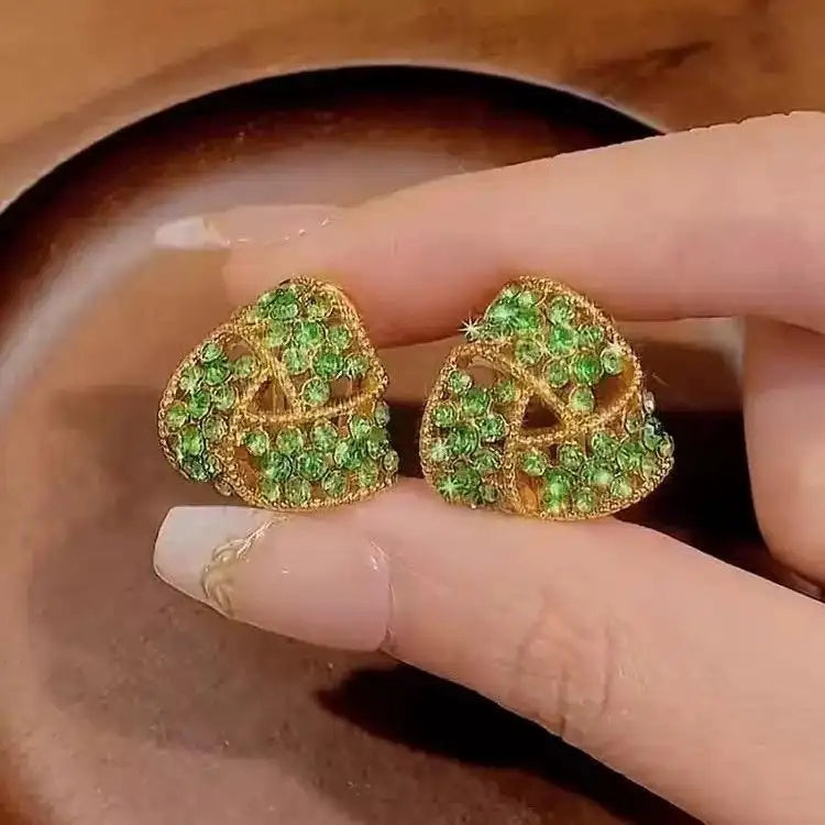 Green Crystal Triangle Hoop Earrings