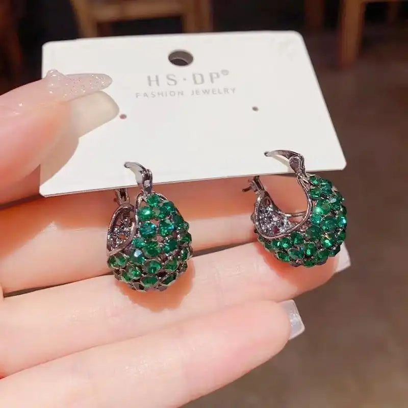 Green Crystal Vintage Hoop Earrings