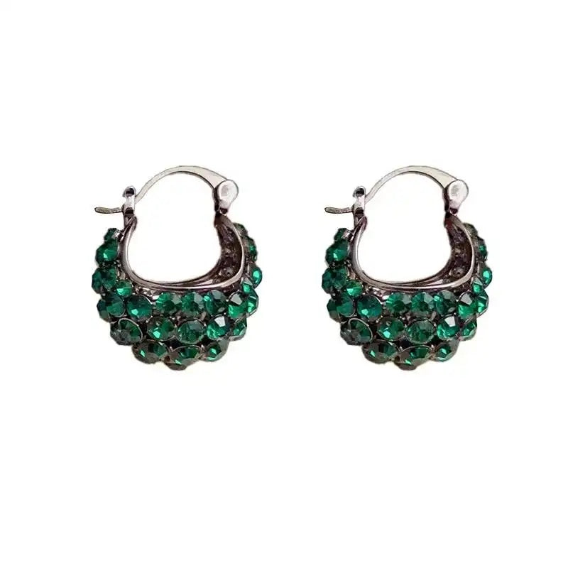 Green Crystal Vintage Hoop Earrings