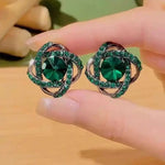 Green Crystal Wrapped Stud Earrings
