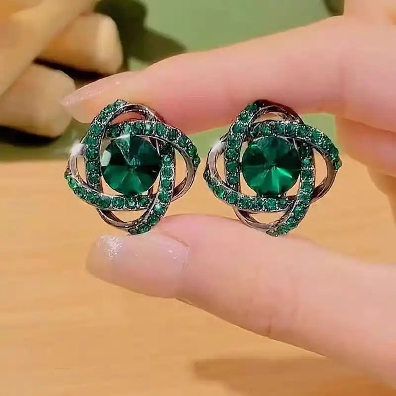 Green Crystal Wrapped Stud Earrings