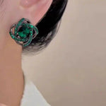 Green Crystal Wrapped Stud Earrings