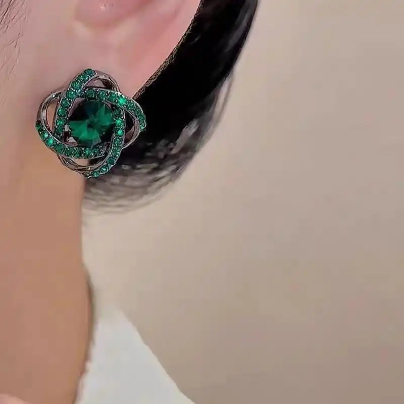 Green Crystal Wrapped Stud Earrings