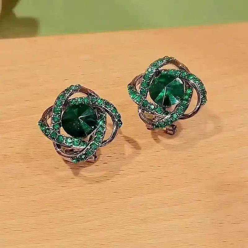 Green Crystal Wrapped Stud Earrings